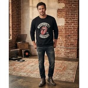 The Rolling Stones Mens Size XXL 1978 Tour Tongue Logo Sweatshirt Black Music